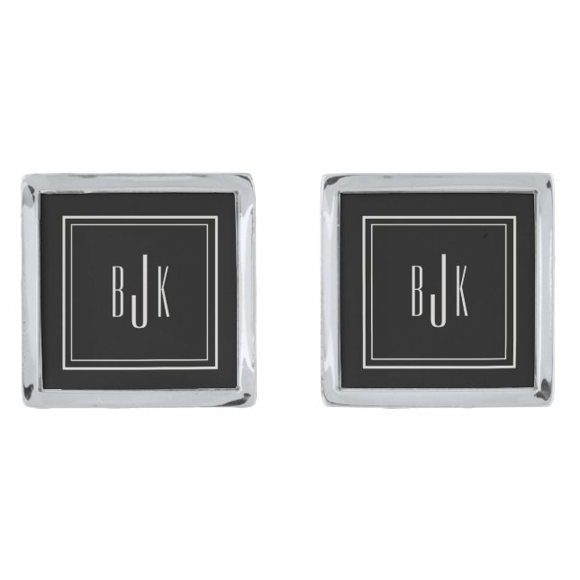 Elegant Monogram Square Silver-Plated Cufflinks (Front)