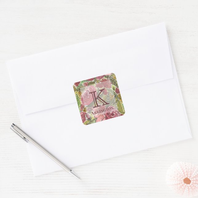 Elegant Monogram Square Sticker (Envelope)