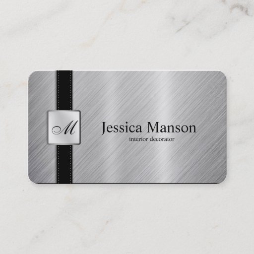 Customizable Elegant Monogram Stainless Steel Business Cards