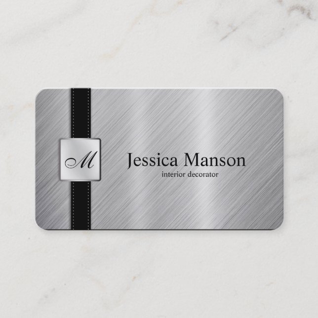 Elegant Monogram Stainless Steel Business Cards (Front)