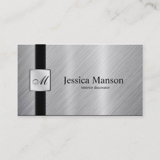 Customizable Elegant Monogram Stainless Steel Business Cards