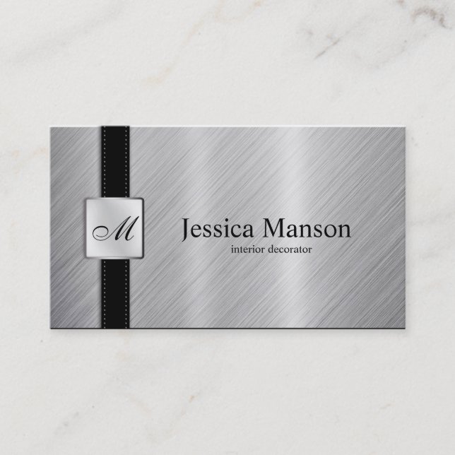 Elegant Monogram Stainless Steel Business Cards (Front)