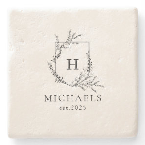 Elegant Monogram Stone Coaster