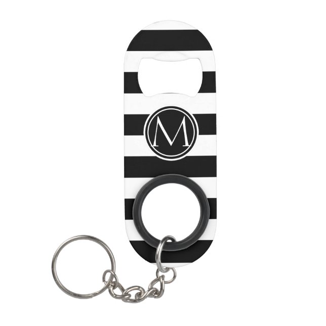 Elegant Monogram Striped Keychain Bottle Opener (Front)