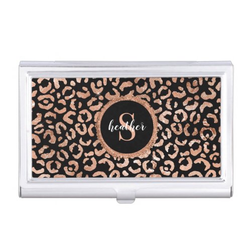 Elegant Monogram Stylish Leopard Animal Print Business Card Case