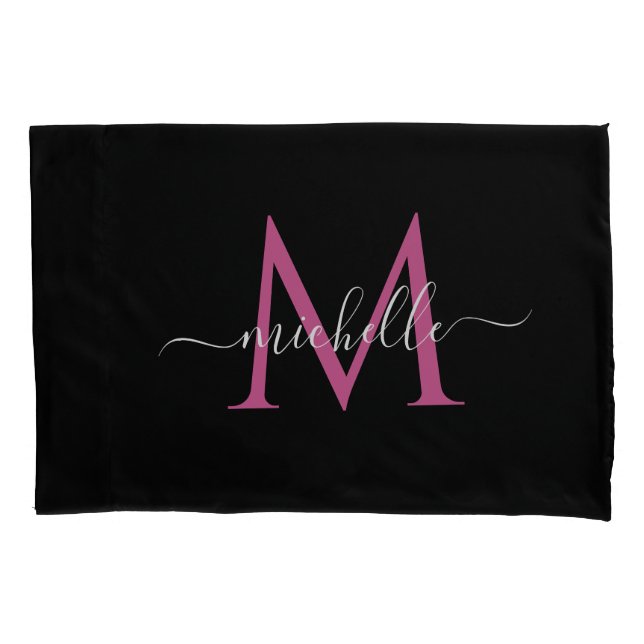elegant Monogram stylish lettering black Pillow Case (Front)