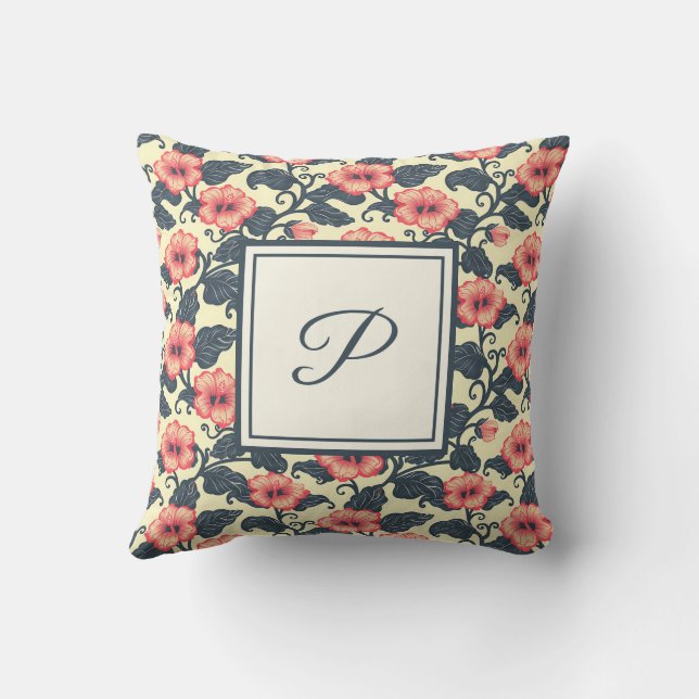 Elegant Monogram Stylish Romantic Floral Chic Throw Pillow (Back)