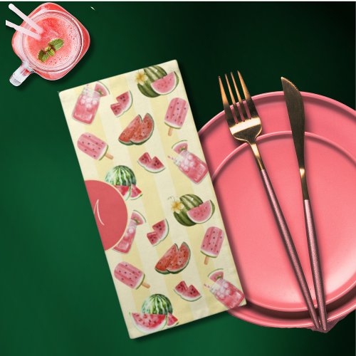 Elegant Monogram Summer Watermelon Drinks Pattern Cloth Napkin