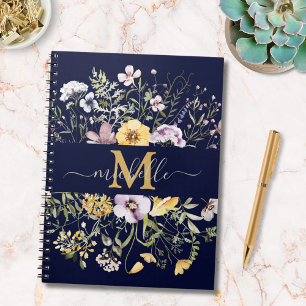 Elegant Monogram Summer Wildflower Meadow Floral Notebook