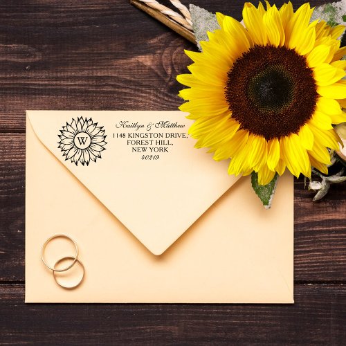 Elegant Monogram Sunflower Wedding Self_inking Stamp