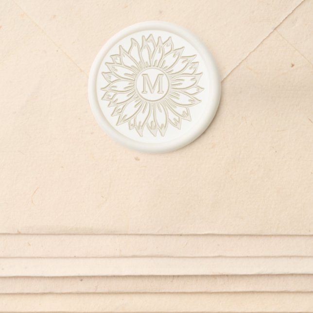 Elegant Monogram Sunflower Wedding Wax Seal Sticker (Front)