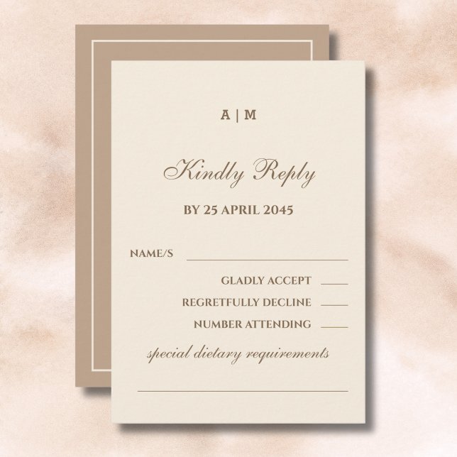 Elegant Monogram Taupe Cream Wedding RSVP Card  (Creator Uploaded)