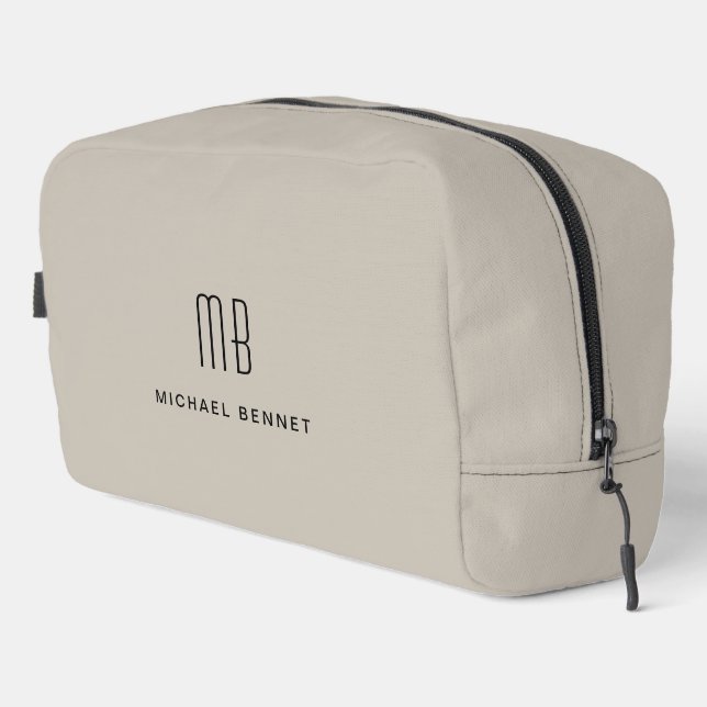 Elegant Monogram Taupe Dopp Kit (Right Corner)