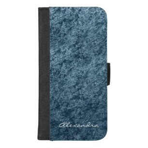 Elegant Monogram Teal Aqua Blue Velvet iPhone 8/7 Plus Wallet Case
