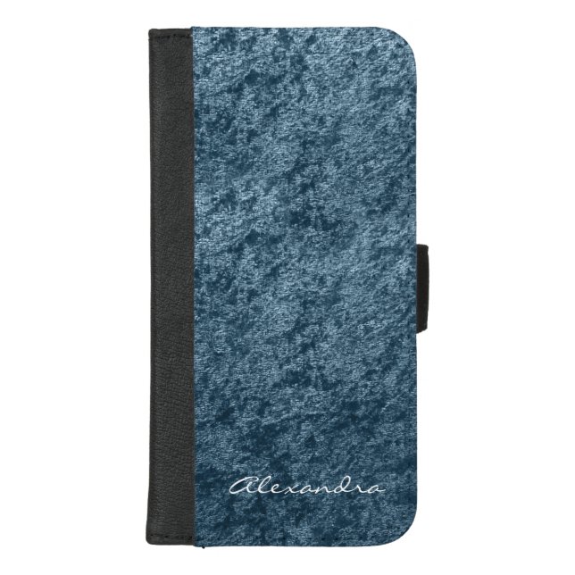 Elegant Monogram Teal Aqua Blue Velvet iPhone Wallet Case (Front)