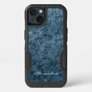 Elegant Monogram Teal Aqua Blue Velvet iPhone 13 Case