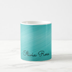 Elegant Monogram Teal Aqua Script Name Coffee Mug