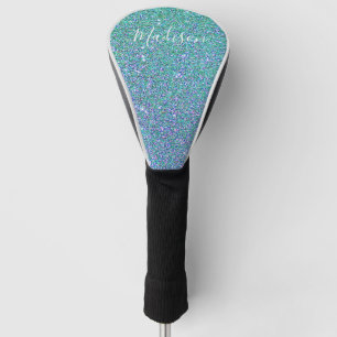 Elegant Monogram Teal Blue Glitter Sparkle Name Golf Head Cover