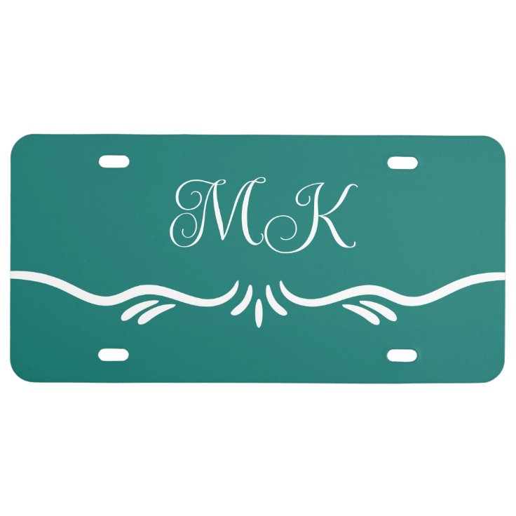 Elegant Monogram Teal Editable License Plates | Zazzle