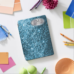 Elegant Monogram Teal Glitter and Silver iPad Air Cover