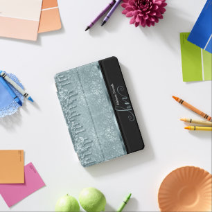 Elegant Monogram Teal Glitter Drip and Black iPad Mini Cover