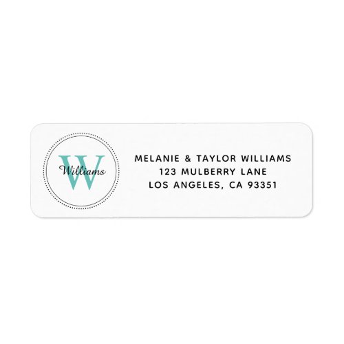 Elegant Monogram Teal Green Return Address Label