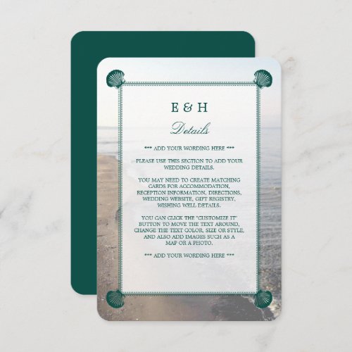 Elegant Monogram  Teal Scallop Beach Wedding Enclosure Card