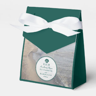 Elegant Monogram & Teal Scallop Beach Wedding Favor Boxes