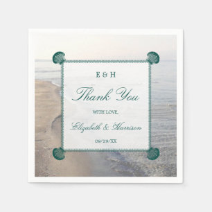 Elegant Monogram & Teal Scallop Beach Wedding Napkins