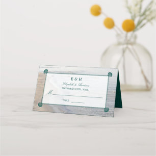 Elegant Monogram & Teal Scallop Beach Wedding Place Card