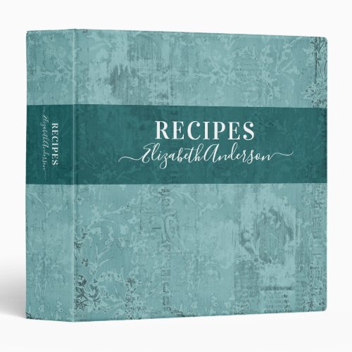 Elegant Monogram Teal Script Name Recipe 3 Ring Binder