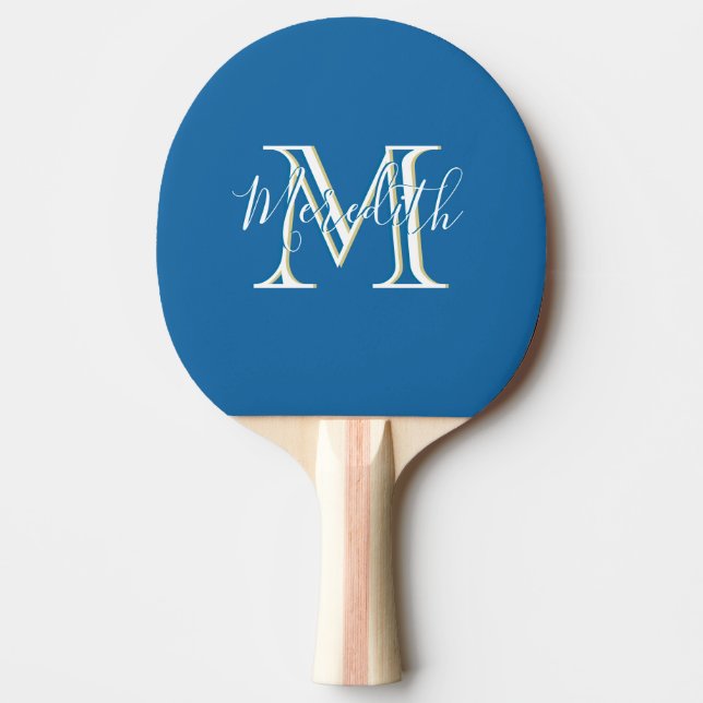Elegant Monogram Teal White First Name Ping Pong Paddle (Front)