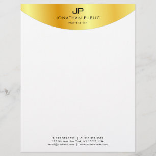 Elegant Monogram Template Metallic Look Faux Gold Letterhead