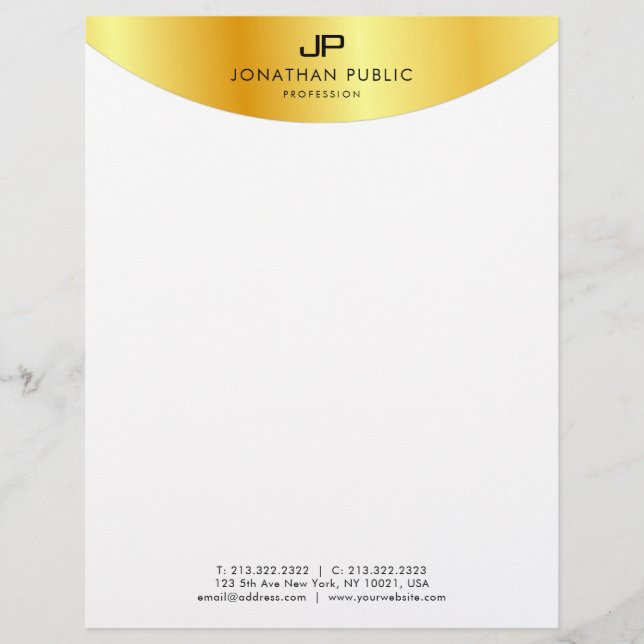 Elegant Monogram Template Metallic Look Faux Gold Letterhead (Front)