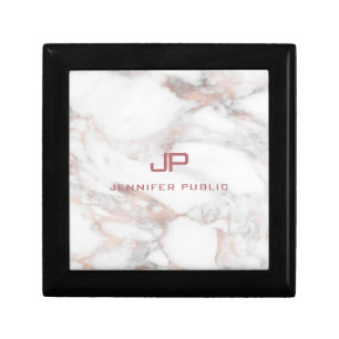 Elegant Monogram Template Rose Gold White Marble Gift Box