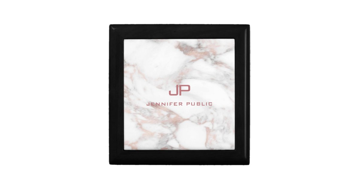Elegant Monogram Template Rose Gold White Marble Gift Box | Zazzle