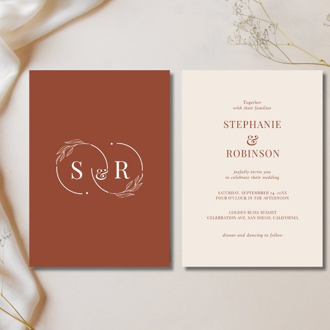 Elegant Monogram Terracotta Burnt Orange Wedding Invitation (Creator Uploaded)