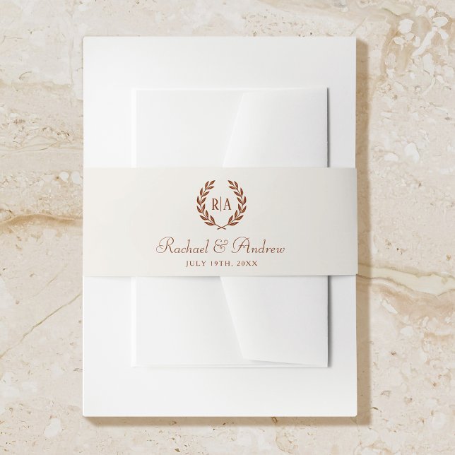 Elegant Monogram Terracotta Cream Wedding Invitation Belly Band (Creator Uploaded)