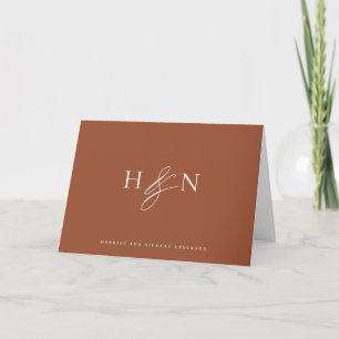 Elegant Monogram Terracotta Wedding Letterpress Thank You Card