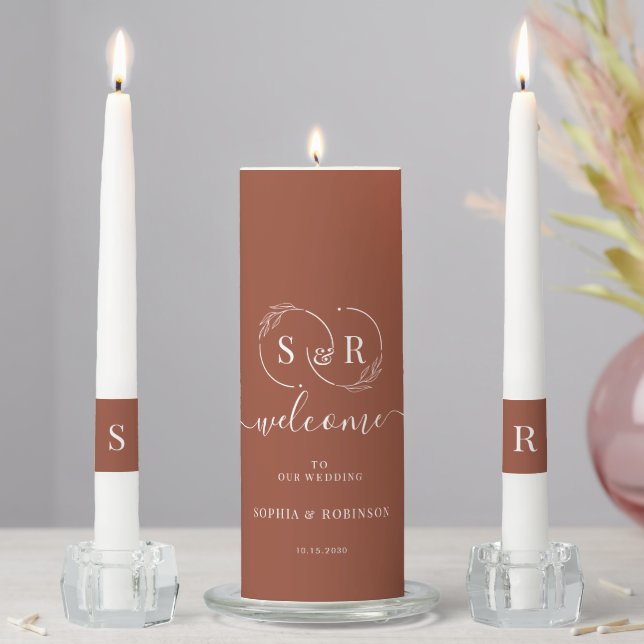 Elegant Monogram Terracotta Wedding  Unity Candle Set (In Situ)