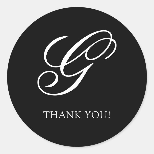 Elegant Monogram Thank You Classic Round Sticker (Front)