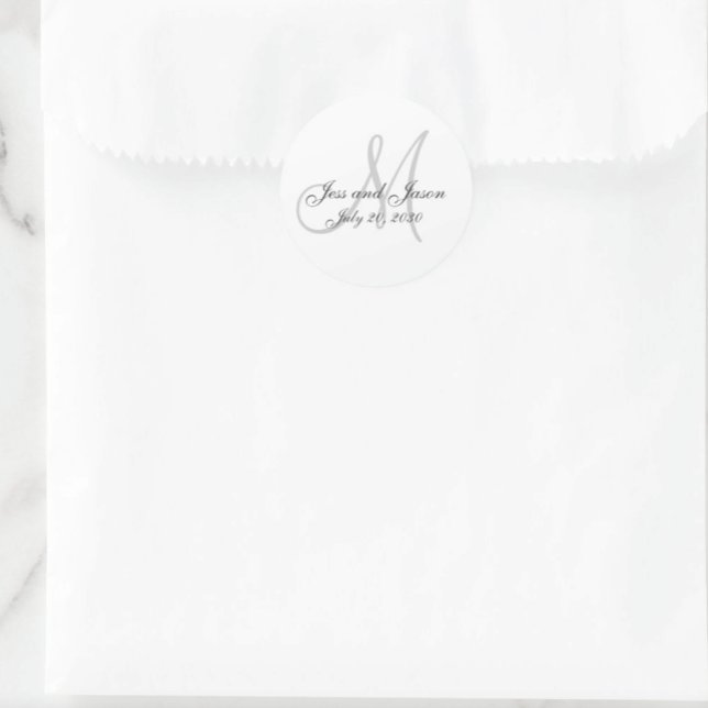 Elegant Monogram Thank You Wedding Favor Classic Round Sticker (Creator Uploaded)