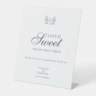 Elegant Monogram Toile Crest Wedding Dessert Table Pedestal Sign