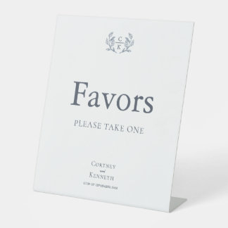 Elegant Monogram Toile Crest Wedding Favors Pedestal Sign
