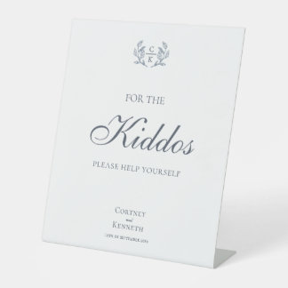 Elegant Monogram Toile Crest Wedding Kids Table Pedestal Sign
