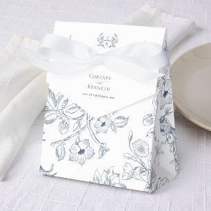 Elegant Monogram Toile Crest Wedding Thank You Favor Boxes