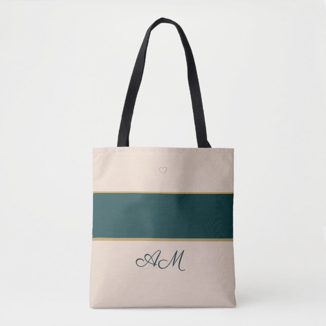 Elegant Monogram Tote |Sophisticated Stripe Design Bag (Front)