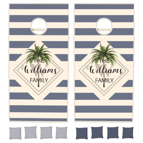 Elegant Monogram Tropical Palm Beach Dusty Blue Cornhole Set