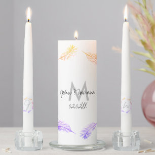 Elegant Monogram Tropical Palm Leaf Rainbow Unity Candle Set
