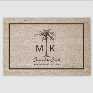 Elegant Monogram Tropical Palm Tree Custom Fiber Doormat